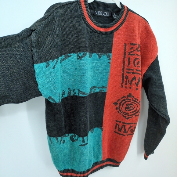 Vintage X Street Scenes VTG 80s 90s Colorblock Sweater Tribal‎ Streetwear XL - Picture 3 of 7